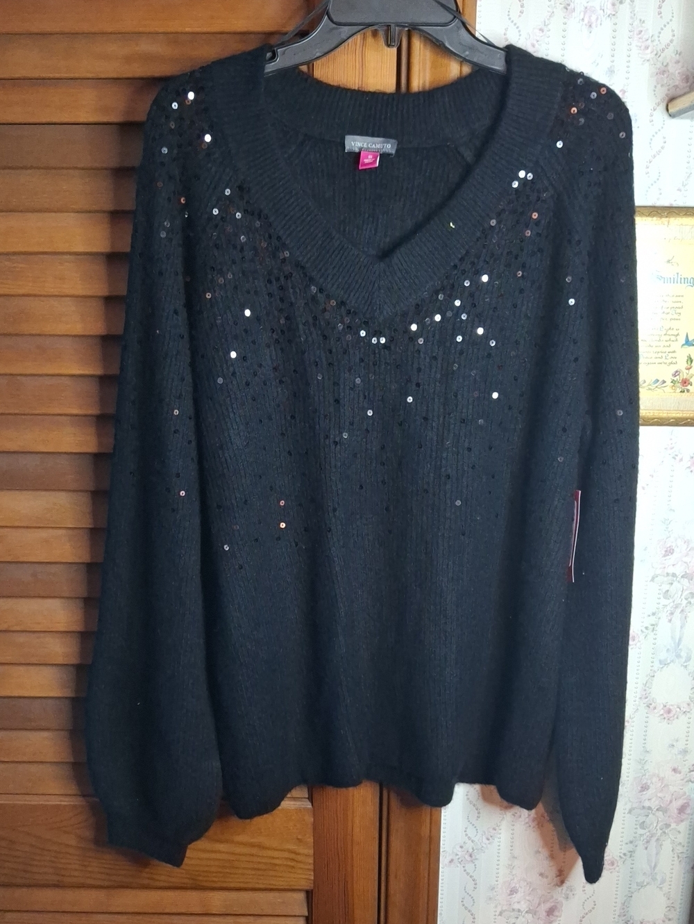 Vince Camuto Bright & Cozy Sequin Rich Black 1X NWT